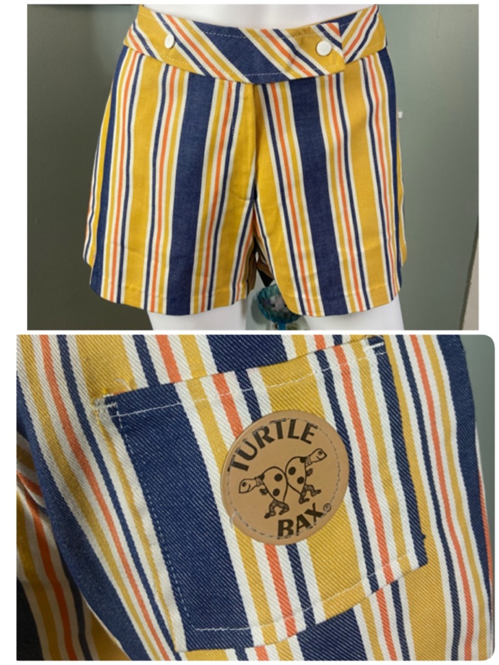 Vintage 70s Women’s Turtle Bax Striped Shorts Medium M Twill Denim Jean 1970s